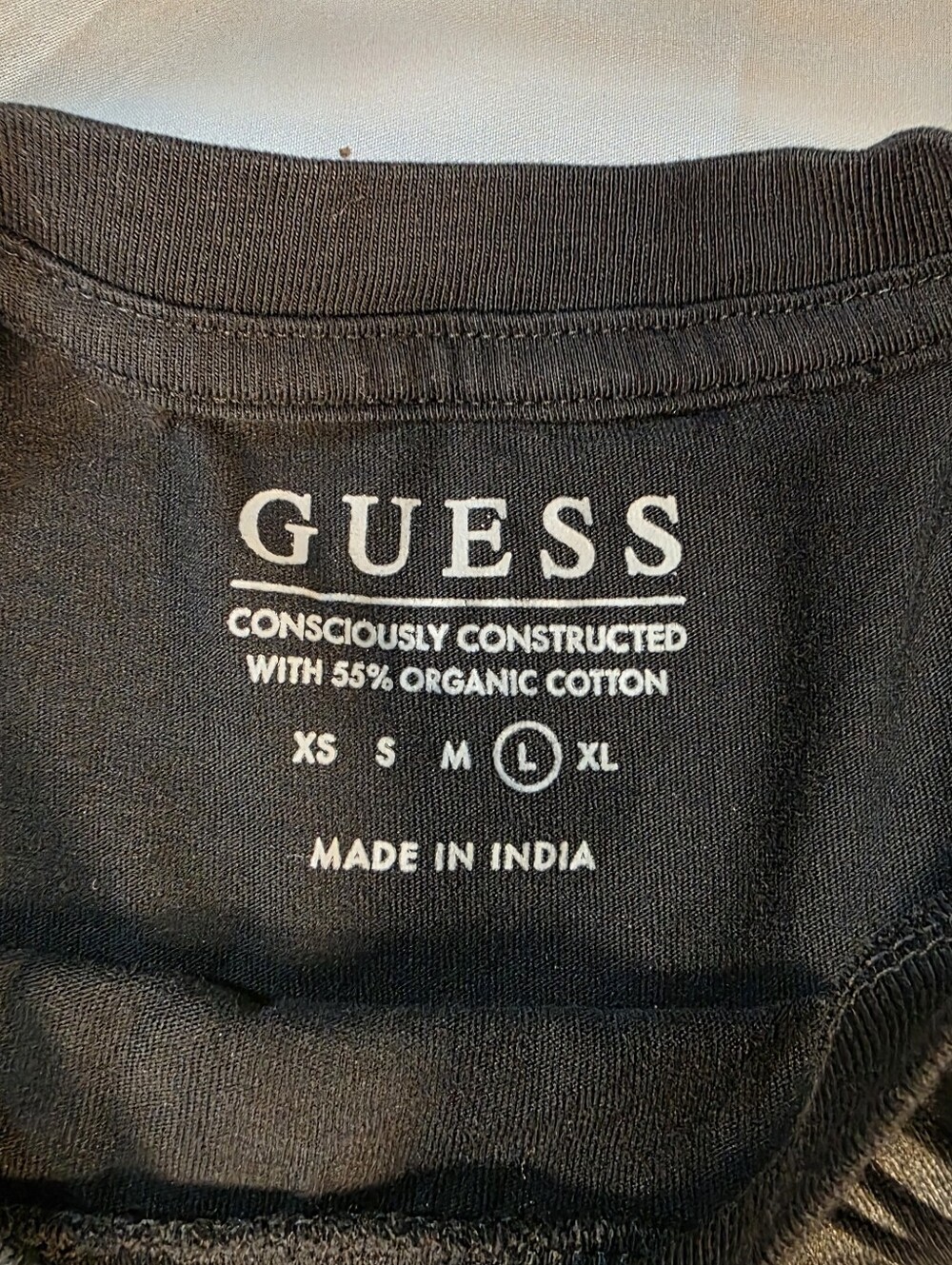 GUESS Black Crewneck T-Shirt with Charcoal Zebra Yoke - Picture 3 of 5